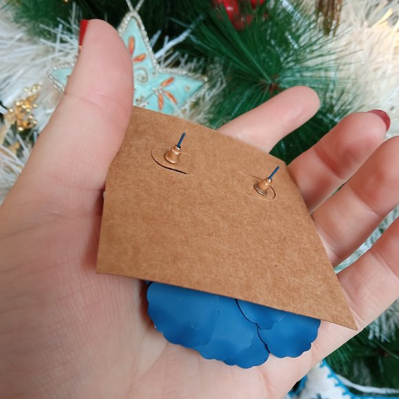 Deep Blue Floral Earrings - Picture 7 of 13